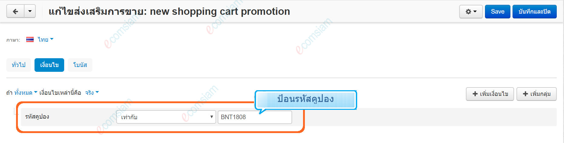 เว็บไซต์สำเร็จรูปไทย - คู่มือร้านออนไลน์ - การจัดการร้านออนไลน์ - สร้างเว็บไซต์ - การตลาด โปรโมชั่น promotion สร้างคูปอง  create coupon