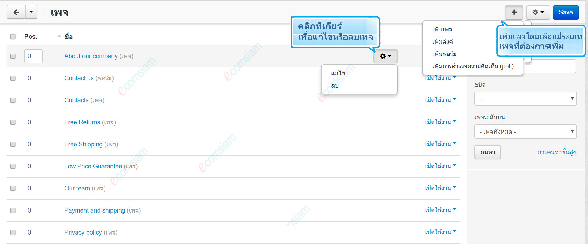 เว็บไซต์สำเร็จรูปไทย - คู่มือร้านออนไลน์ - การจัดการร้านออนไลน์ -เว็บเพจ pages